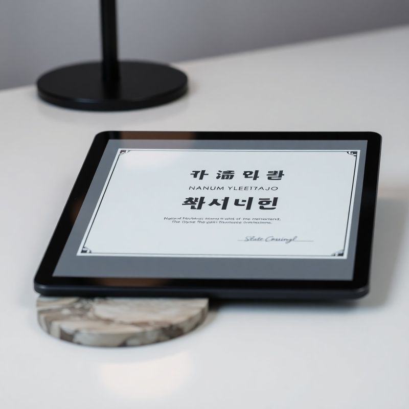 태블릿 화면에 표시된 디지털 수료증